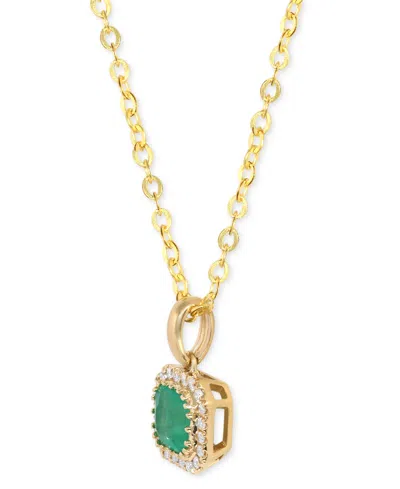 Macy's Emerald (3/4 Ct. T.w.) & Diamond (1/8 Ct. T.w.) Asscher Halo 18" Pendant Necklace In 14k Gold