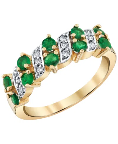 Macy's Emerald (3/4 Ct. T.w.) & Diamond (1/8 Ct. T.w.) Ring In 14k Yellow Gold In Pink