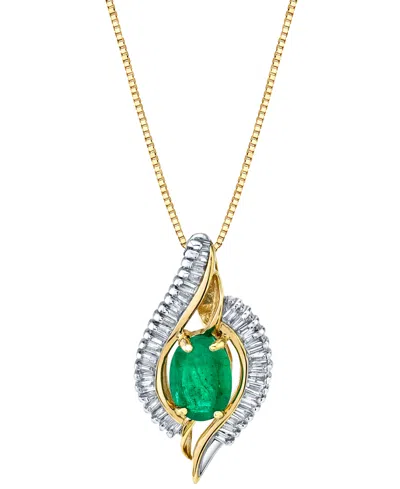 Macy's Emerald (3/4 Ct. T.w.) & Diamond (3/8 Ct. T.w.) 18" Pendant Necklace In 14k Gold