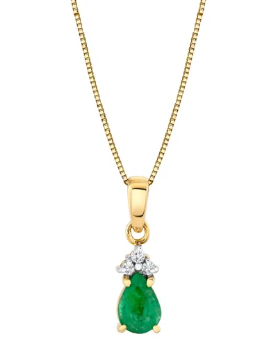 Macy's Emerald (3/4 Ct. T.w.) & Diamond Accent Pear 18" Pendant Necklace In 10k Gold