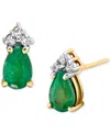 Macy's Emerald (3/4 Ct. T.w.) & Diamond Accent Pear Stud Earrings In 10k Gold In Emerald