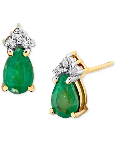 Macy's Emerald (3/4 Ct. T.w.) & Diamond Accent Pear Stud Earrings In 10k Gold