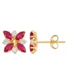 Macy's Emerald (3/4 Ct. T.w.) & White Topaz (1/3 Ct. T.w.) Flower Stud Earrings In 10k Gold In Ruby