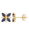 Macy's Emerald (3/4 Ct. T.w.) & White Topaz (1/3 Ct. T.w.) Flower Stud Earrings In 10k Gold In Sapphire