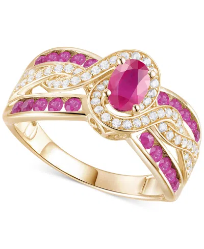 Macy's Emerald (3/8 Ct. T.w.) & Diamond (1/4 Ct. T.w.) Multirow Swirl Ring In 14k Gold (also In Ruby & Sapp