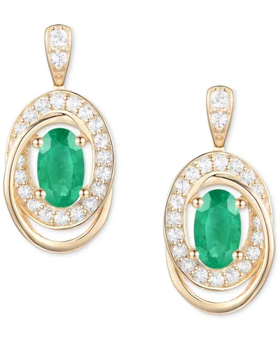 Macy's Emerald (3/8 Ct. T.w.) & Diamond (1/5 Ct. T.w.) Oval Swirl Drop Earrings In 14k Gold (also In Ruby & In Green