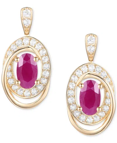 Macy's Emerald (3/8 Ct. T.w.) & Diamond (1/5 Ct. T.w.) Oval Swirl Drop Earrings In 14k Gold (also In Ruby &