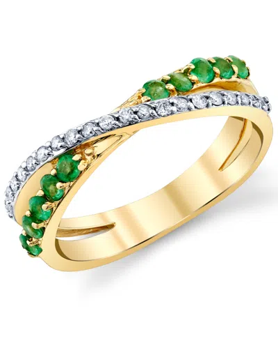 Macy's Emerald (3/8 Ct. T.w.) & Diamond (1/6 Ct. T.w.) Crossover Ring In 10k Gold