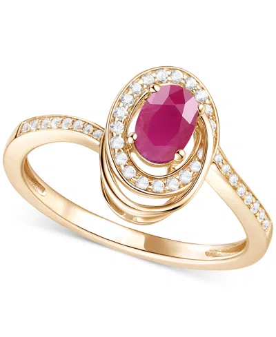 Macy's Emerald (3/8 Ct. T.w.) & Diamond (1/6 Ct. T.w.) Oval Swirl Ring In 14k Gold (also In Ruby & Sapphire