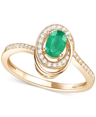 Macy's Emerald (3/8 Ct. T.w.) & Diamond (1/6 Ct. T.w.) Oval Swirl Ring In 14k Gold (also In Ruby & Sapphire