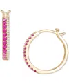 Macy's Emerald (3/8 Ct. T.w.) & Diamond (1/8 Ct. T.w.) Double Row Small Hoop Earrings In 14k Gold-plated St In Red