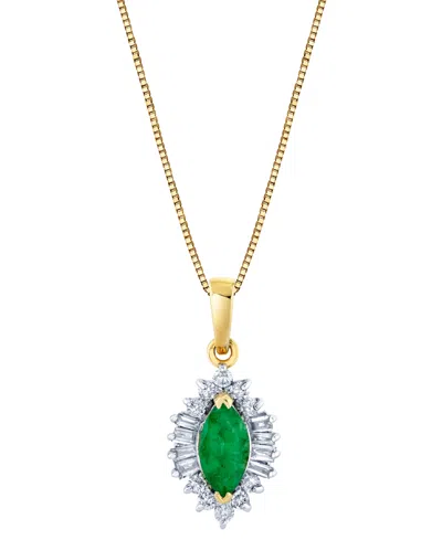 Macy's Emerald (5/8 Ct. T.w.) & Diamond (1/4 Ct. T.w) Baguette Halo 18" Pendant Necklace In 10k Gold