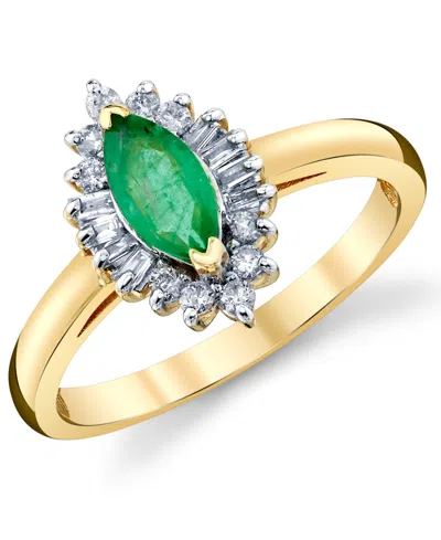 Macy's Emerald (5/8 Ct. T.w.) & Diamond (1/4 Ct. T.w.) Baguette Halo Ring In 10k Gold