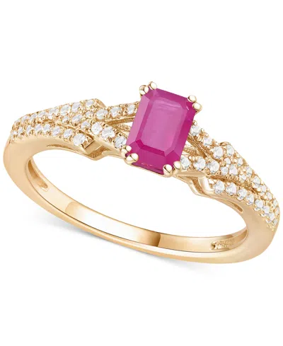 Macy's Emerald (5/8 Ct. T.w.) & Diamond (1/4 Ct. T.w.) Ring In 14k Gold (also In Ruby & Sapphire) In Red