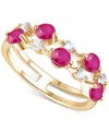 Macy's Emerald (5/8 Ct. T.w.) & Diamond (1/5 Ct. T.w.) Double Row Ring In 14k Gold (also In Ruby & Sapphire In Ruby