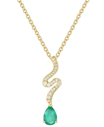 Macy's Emerald (5/8 Ct. T.w.) & Diamond (1/6 Ct. T.w.) Pendant Necklace In 14k Yellow Gold (also Available  In Green