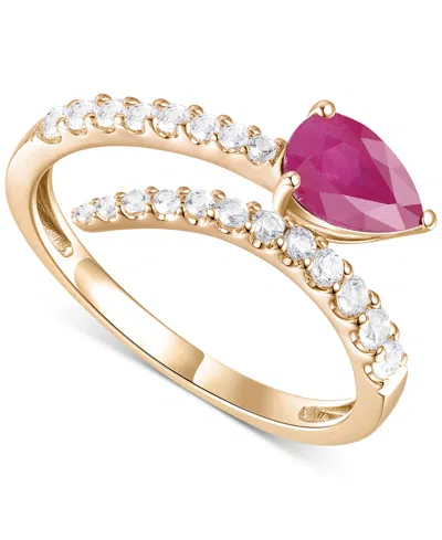 Macy's Emerald (5/8 Ct. T.w.) & Diamond Bypass Ring (1/3 Ct. T.w.) In 14k Yellow Gold (also Available In Ru In Ruby