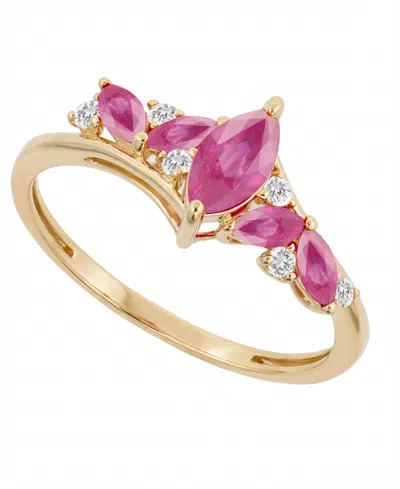 Macy's Emerald (7/8 Ct. T.w.) And Diamond (1/10 Ct. T.w.) Ring In 14k Yellow Gold (also Available In Sapphi