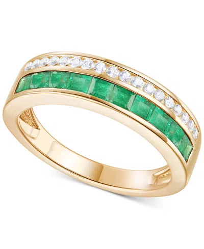 Macy's Emerald (7/8 Ct. T.w.) & Diamond (1/5 Ct. T.w.) Double Row Band In 14k Gold