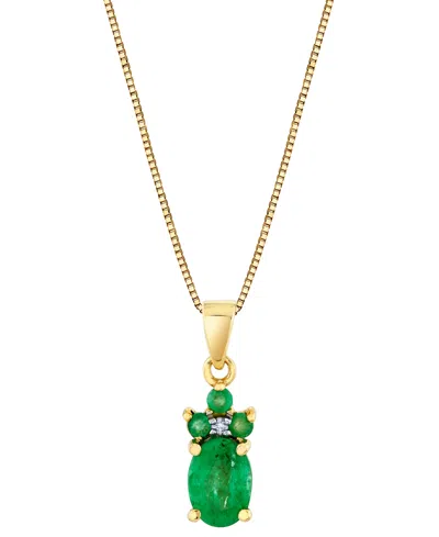 Macy's Emerald (7/8 Ct. T.w.) & Diamond Accent Pendant Necklace In 14k Yellow Gold, 18" In Green