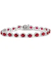 Macy's Emerald (8 Ct. T.w.) & Diamond (3/4 Ct. T.w.) Halo Tennis Bracelet In 14k White Gold (also In Ruby & In Ruby