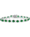 Macy's Emerald (8 Ct. T.w.) & Diamond (3/4 Ct. T.w.) Halo Tennis Bracelet In 14k White Gold (also In Ruby & In Emerald
