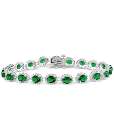 Macy's Emerald (8 Ct. T.w.) & Diamond (3/4 Ct. T.w.) Halo Tennis Bracelet In 14k White Gold (also In Ruby &