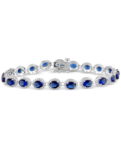 Macy's Emerald (8 Ct. T.w.) & Diamond (3/4 Ct. T.w.) Halo Tennis Bracelet In 14k White Gold (also In Ruby & In Sapphire