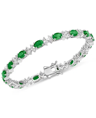 Macy's Emerald (8 Ct. T.w.) & White Topaz (1/3 Ct. T.w.) Oval Link Bracelet In Sterling Silver (also In Sap
