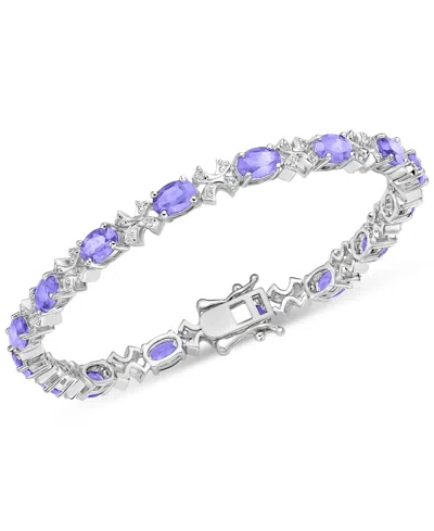 Macy's Emerald (8 Ct. T.w.) & White Topaz (1/3 Ct. T.w.) Oval Link Bracelet In Sterling Silver (also In Sap In Tanzanite
