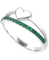 Macy's Emerald & Polished Heart Split Shank Ring (3/8 Ct. T.w.) In Sterling Silver (also In Ruby) In Emerald
