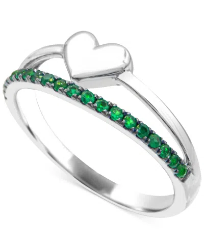 Macy's Emerald & Polished Heart Split Shank Ring (3/8 Ct. T.w.) In Sterling Silver (also In Ruby)