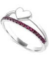 Macy's Emerald & Polished Heart Split Shank Ring (3/8 Ct. T.w.) In Sterling Silver (also In Ruby) In Ruby