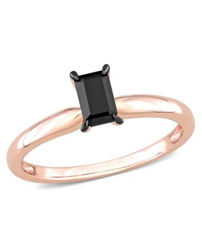 Macy's Emerald Cut Black Diamond Solitaire Engagement Ring (1/2 Ct. T.w.) In 14k Rose Gold