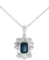 Macy's Emerald-cut Gemstone & White Topaz (1-1/5 Ct. T.w) Baguette Pendant Necklace In 10k Gold Plated Over In Sapphire