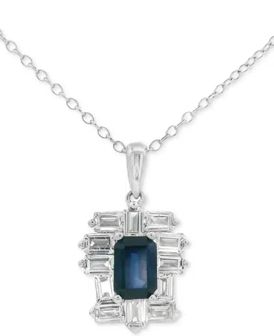 Macy's Emerald-cut Gemstone & White Topaz (1-1/5 Ct. T.w) Baguette Pendant Necklace In 10k Gold Plated Over In Sapphire