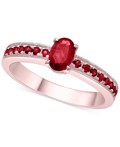Macy's Emerald Oval & Round Milgrain Beaded Ring (1 Ct. T.w.) In 14k Gold-plated Sterling Silver (also In R In Ruby