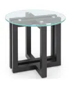 Macy's Emila 24" Round Glass Mix And Match End Table In Clear Glass,gunmetal