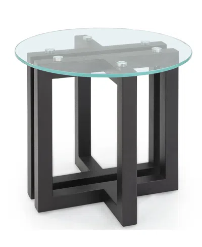 Macy's Emila 24" Round Glass Mix And Match End Table In Clear Glass,gunmetal