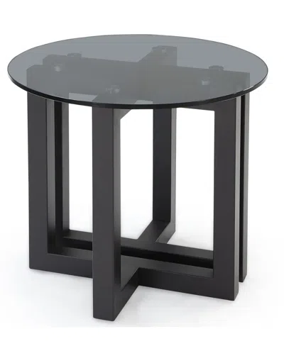 Macy's Emila 24" Round Glass Mix And Match End Table In Smoked Glass,gunmetal