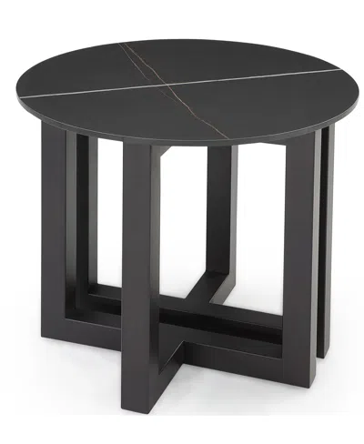Macy's Emila 24" Round Sintered Stone Mix And Match End Table In Black,gunmetal