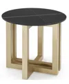 Macy's Emila 24" Round Sintered Stone Mix And Match End Table In Stone Black,champagne