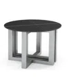 Macy's Emila 24" Round Sintered Stone Mix And Match End Table In Stone Black,silver Sky