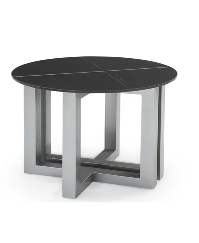 Macy's Emila 24" Round Sintered Stone Mix And Match End Table In Stone Black,silver Sky