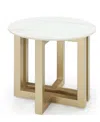 Macy's Emila 24" Round Sintered Stone Mix And Match End Table In Stone White,champagne