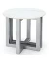 Macy's Emila 24" Round Sintered Stone Mix And Match End Table In Stone White,silver Sky