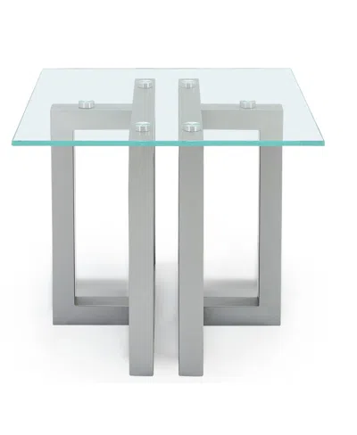 Macy's Emila 24" Square Glass Mix And Match End Table In Clear Glass,silver Sky