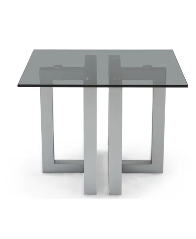 Macy's Emila 24" Square Glass Mix And Match End Table In Smoked Glass,silver Sky