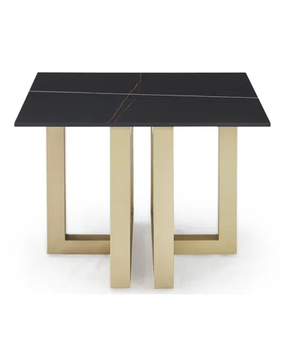 Macy's Emila 24" Square Sintered Stone Mix And Match End Table In Stone Black,champagne
