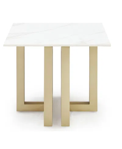 Macy's Emila 24" Square Sintered Stone Mix And Match End Table In Stone White,champagne